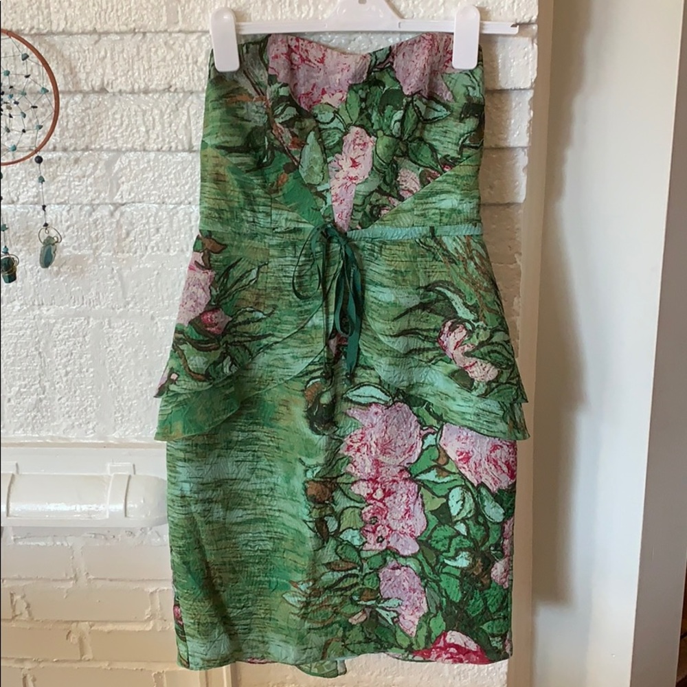 Floral green dress with peplum waist, size 8